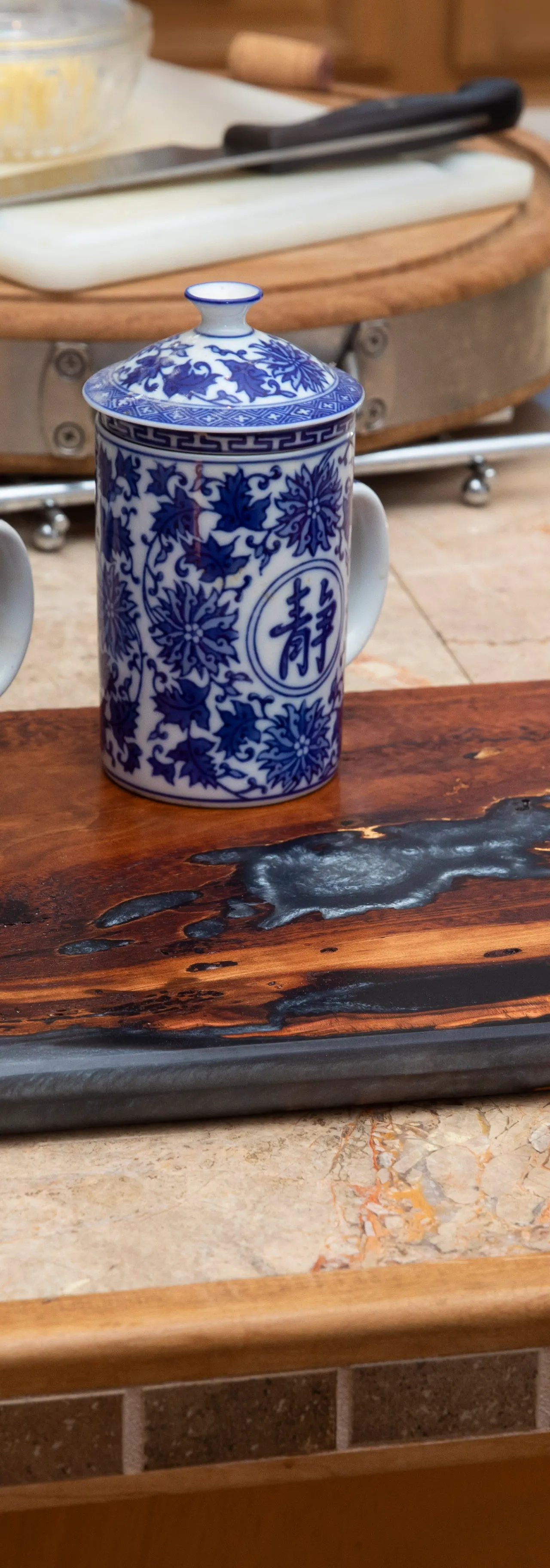 Cherry charcuterie board with blue epoxy