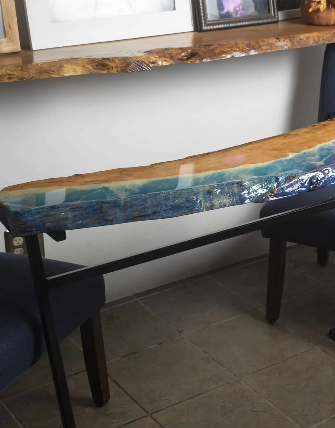 Curved Live Edge Cherry w/ Blue & White Water Effect Accent