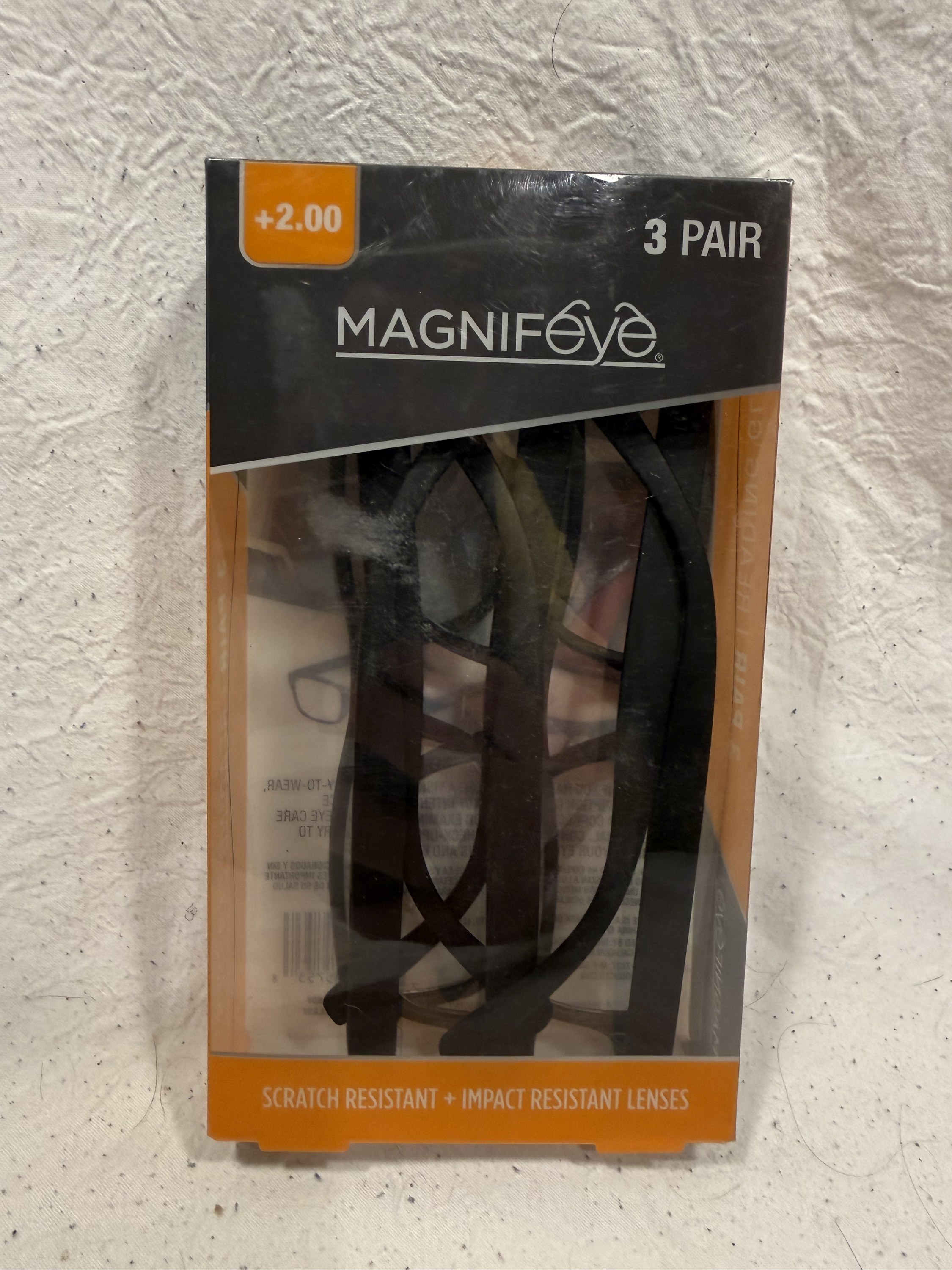 Magnifeye Reading Glasses +2.00, 3 Pair, New Sealed
