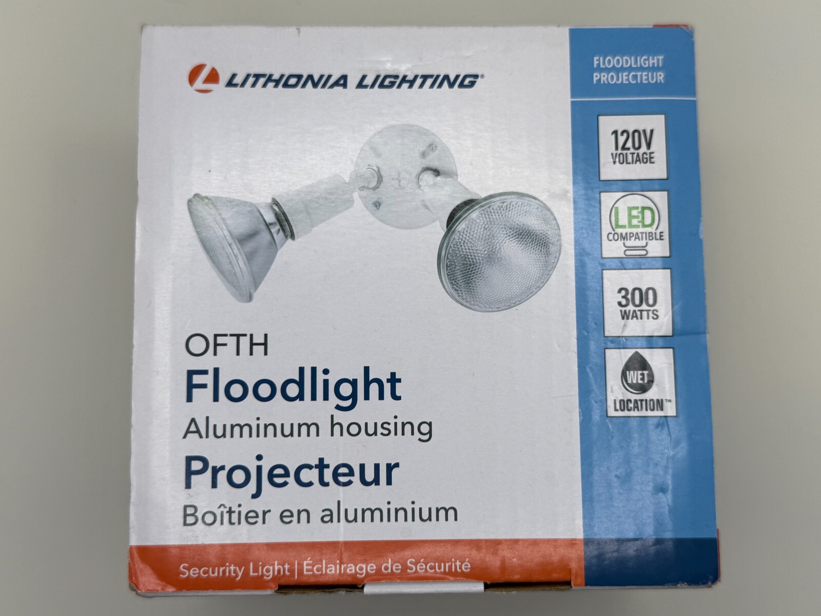 Lithonia Lighting OFTH 300PR 120 P WH Outdoor Security Floodlight White Open Box