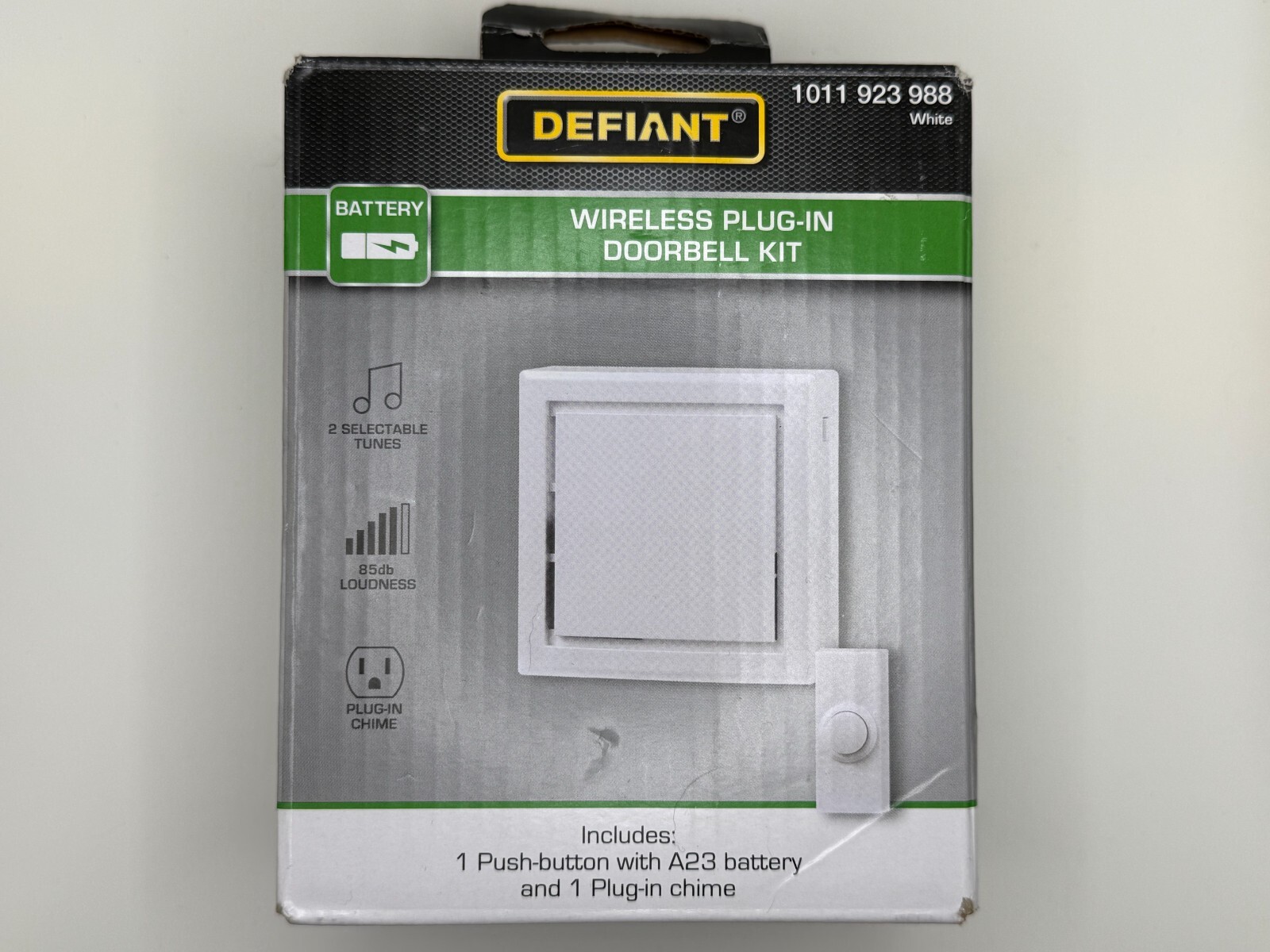 Defiant Wireless Plug-In Doorbell Kit with Push Button White Chime 100ft Range