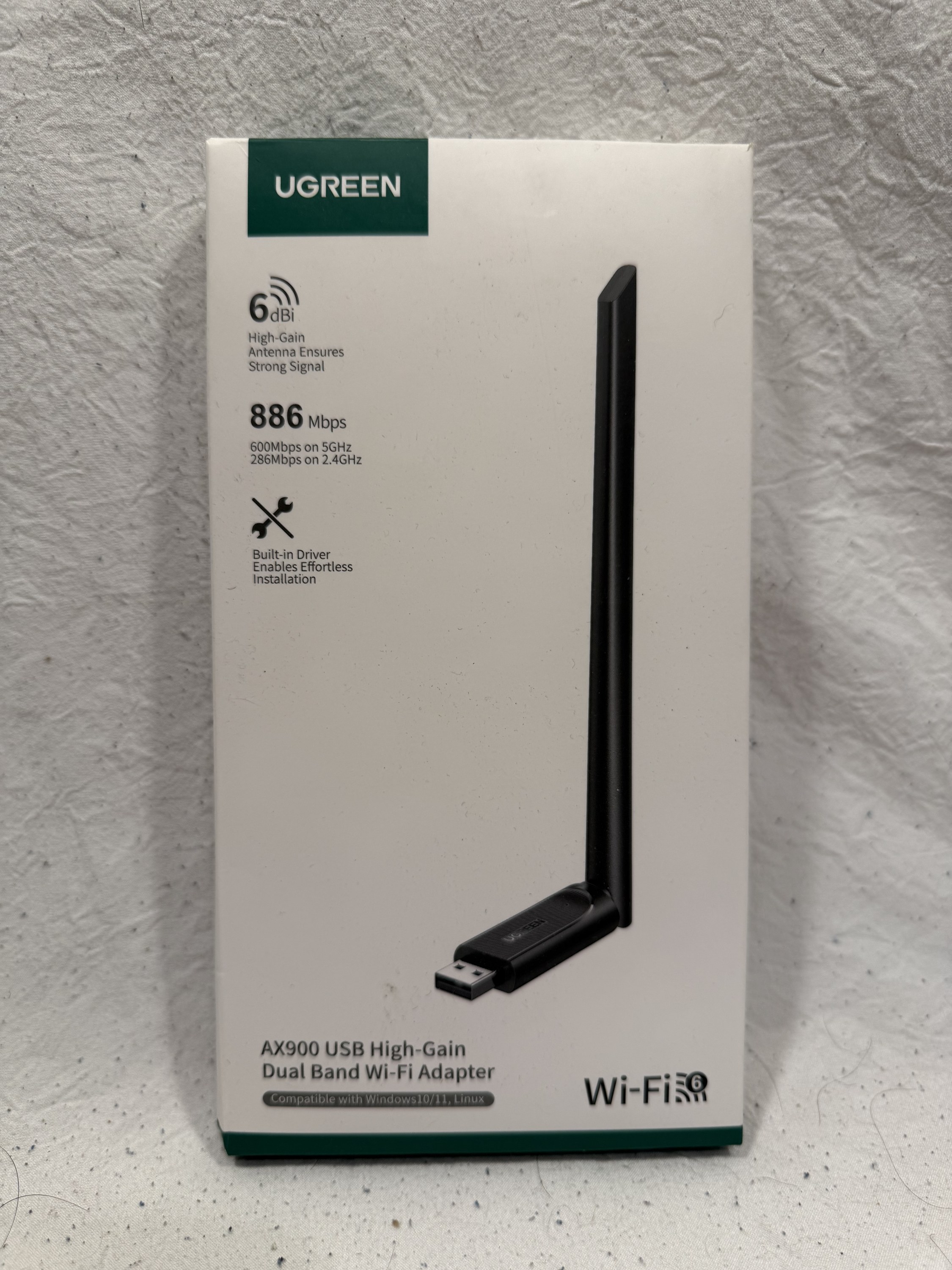 UGREEN AX900 USB WiFi 6 Adapter with 6dBi High-Gain Antenna, Open Box